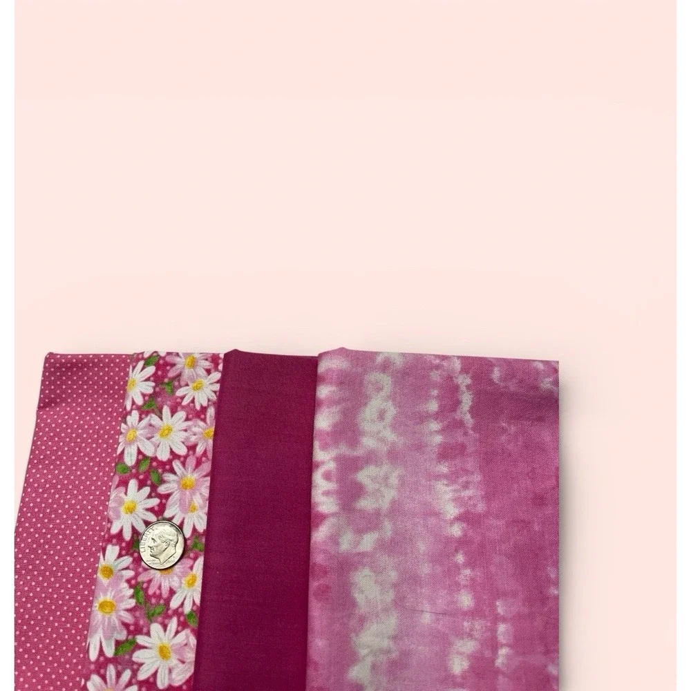 Quilt Craft Fabric 100% Cotton 4 Remnants Pink Floral Tye‎ Dye Polka Dot Solid